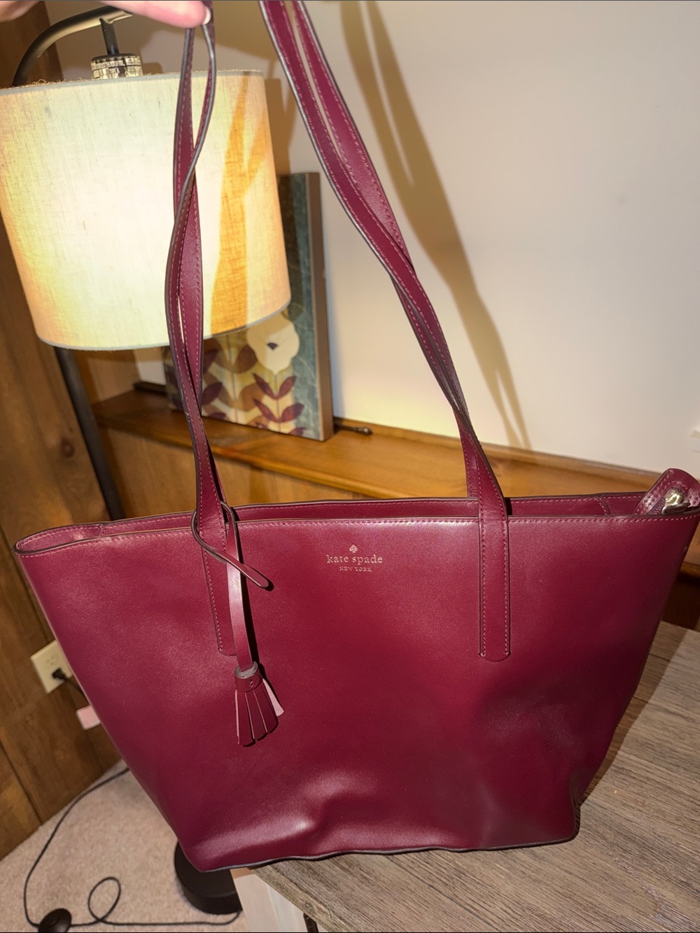 kate spade Burgundy Leather Tote with Tassel
